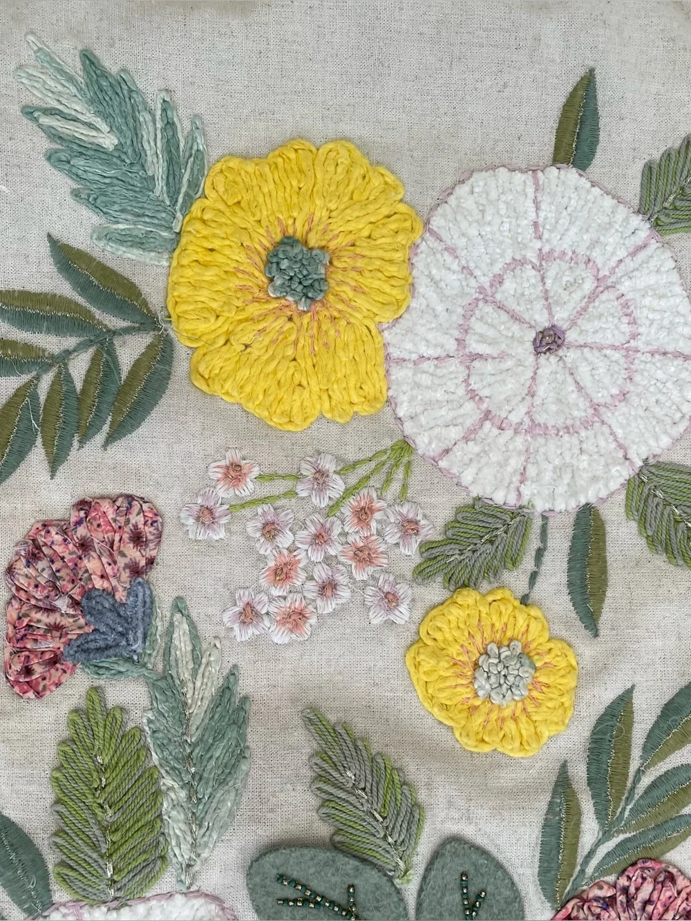 Papyrus throw pillow cover floral appliqué beads felt rectangle